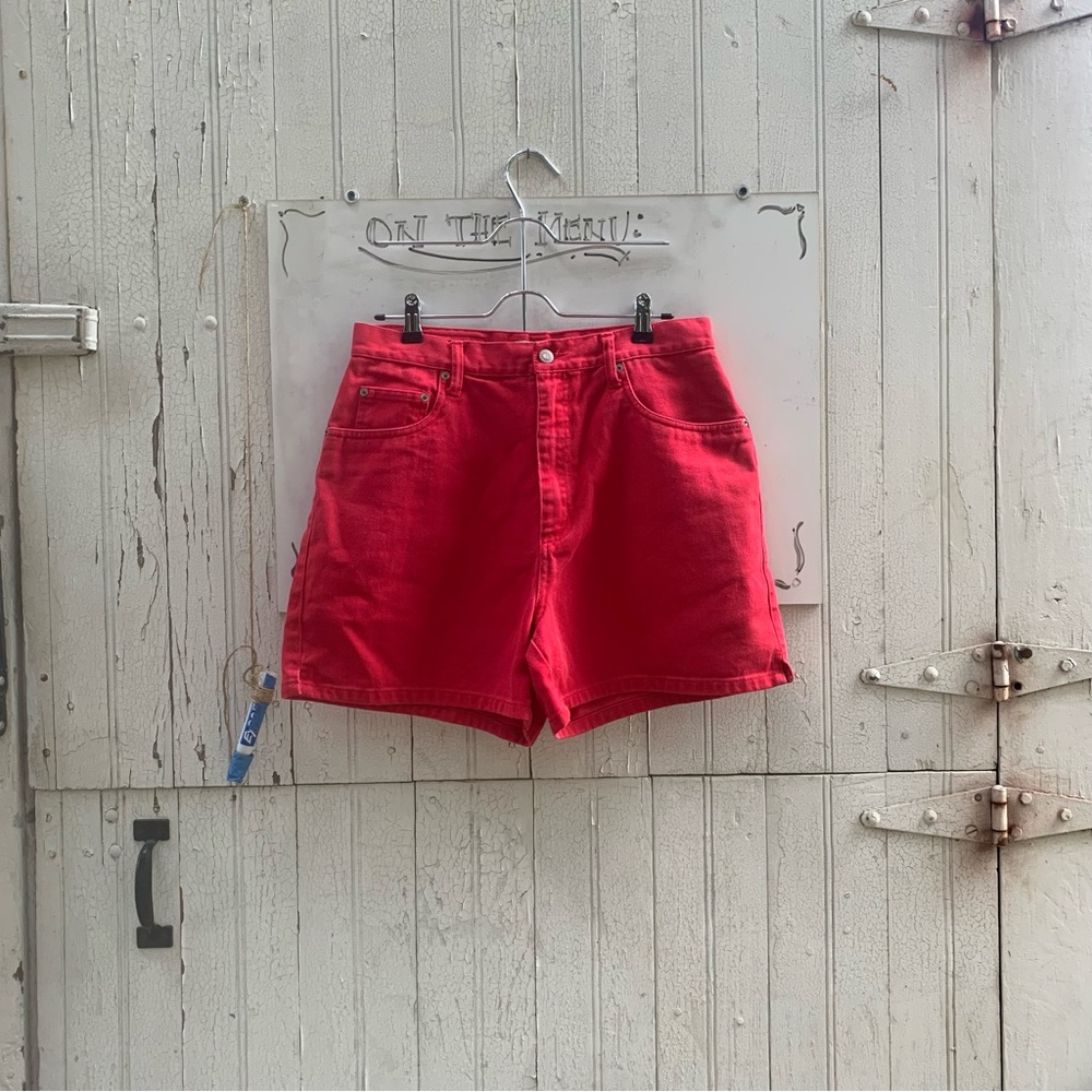 90s vintage red high rise jean shorts size 12